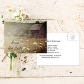 風化された納屋の国の結婚式の日付保存 案内ポストカード