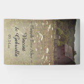 風化された納屋の田舎の結婚式 横断幕 (横)