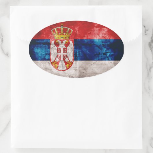 風化したセルビア国旗 楕円形シール (バッグ)