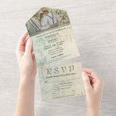 風化したテクスチャとフローラヒントカップルの写真 オールインワン招待状 (貼ってはがせる)