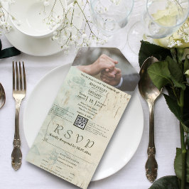 風化したテクスチャとフローラヒントQRコード写真 オールインワン招待状