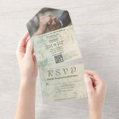 風化したテクスチャとフローラヒントQRコード写真 オールインワン招待状 (貼ってはがせる)