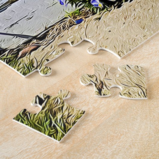 風化したフロントポーチステップと紫のスミレ ジグソーパズル (側面)