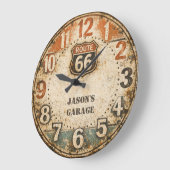 風化したレトロアメリカ風ルート66アート ラージ壁時計 (傾斜)