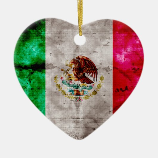 風化したヴィンテージメキシコ国旗 セラミックオーナメント (正面)