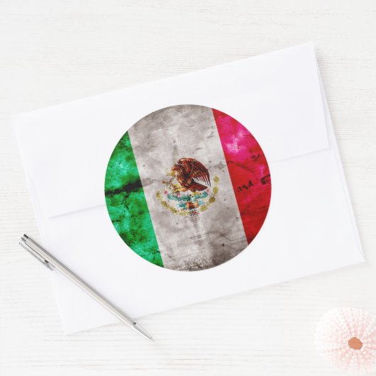 風化したヴィンテージメキシコ国旗 ラウンドシール (封筒)