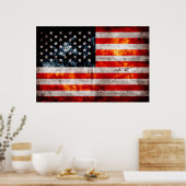 風化したヴィンテージ米国国旗 ポスター (キッチン)