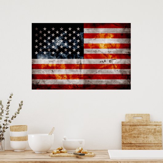 風化したヴィンテージ米国国旗 ポスター (キッチン)