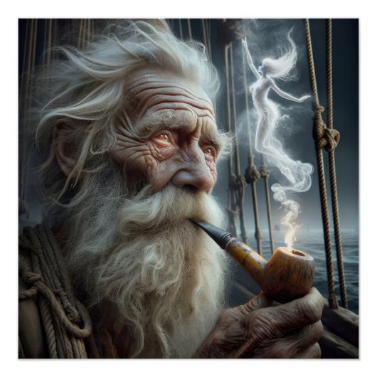 風化した古い船乗り喫煙パイプ ポスター (正面)