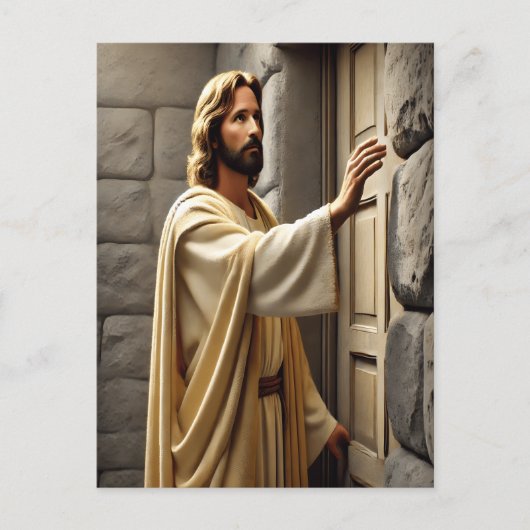 風化した扉に立つイエス ポストカード (正面)