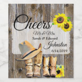 風化した木とひまわり結婚の花 ワインラベル (シングルラベル)