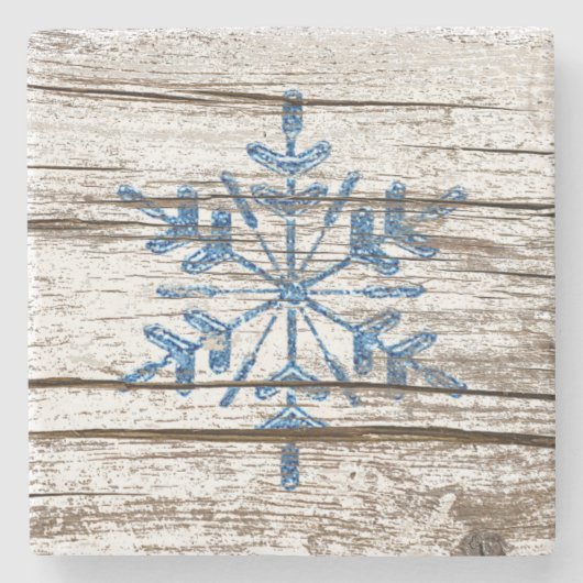 風化した木のテクスチャーにフェイク青い氷結晶 ストーンコースター (正面)