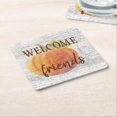 風化した木の板にカボチャを歓迎 スクエアペーパーコースター (アングル)