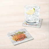 風化した木の板にカボチャを歓迎 スクエアペーパーコースター (インサイチュ)