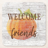 風化した木の板にカボチャを歓迎 スクエアペーパーコースター (正面)