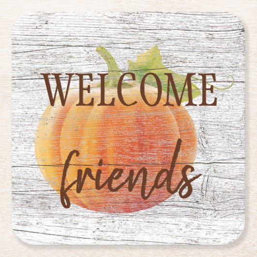 風化した木の板にカボチャを歓迎 スクエアペーパーコースター (正面)