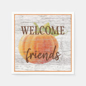 風化した木の板にカボチャを歓迎 スタンダードカクテルナプキン (正面)