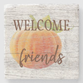 風化した木の板にカボチャを歓迎 ストーンコースター (正面)