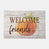 風化した木の板にカボチャを歓迎 ドアマット (正面)