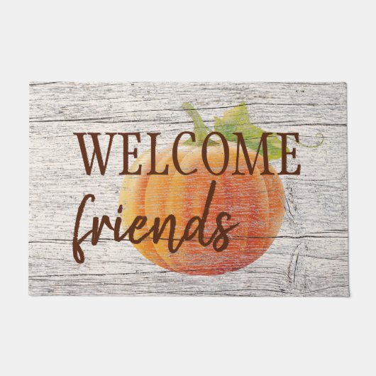 風化した木の板にカボチャを歓迎 ドアマット (正面)