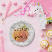 風化した木の板にカボチャを歓迎 ペーパープレート (パーティー)