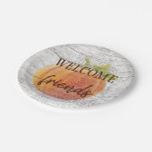 風化した木の板にカボチャを歓迎 ペーパープレート (アングル)