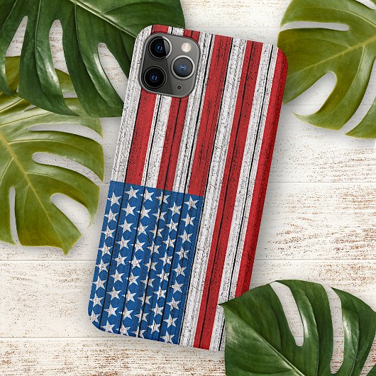 風化した木の板の模様にアメリカ国旗 iPhoneケース