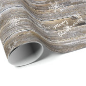 風化した木の白い雪の結晶メリークリスマス ラッピングペーパー (ロールコーナー)