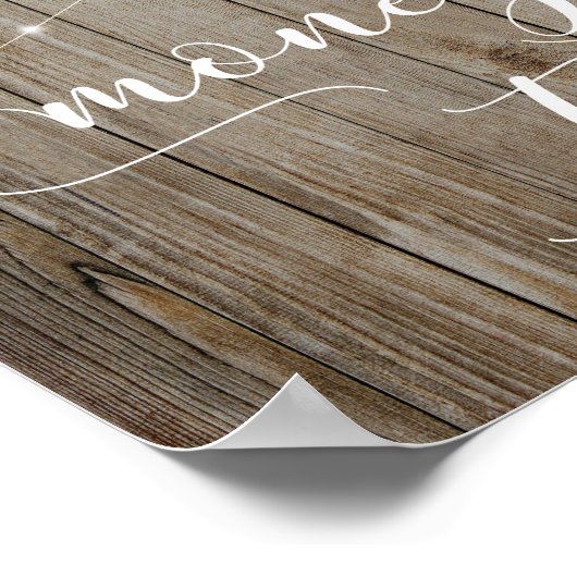 風化した木材とライト結婚のマネーツリーサイン ポスター (角)