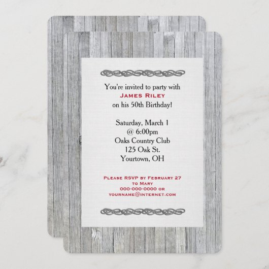 風化した木材の誕生日パーティー招待状 招待状 (正面/裏面)