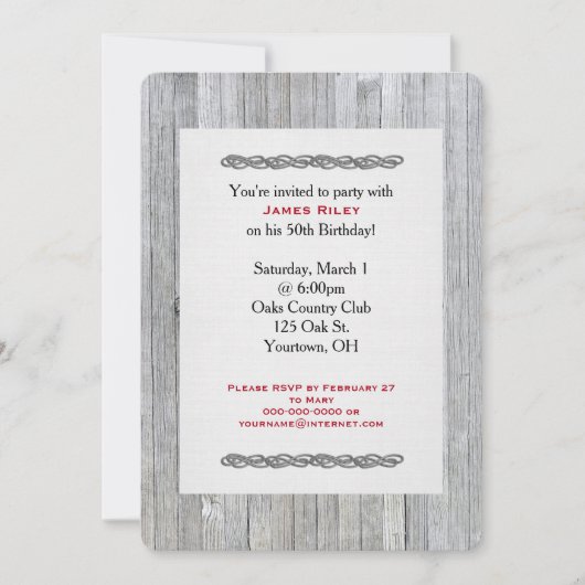 風化した木材の誕生日パーティー招待状 招待状 (正面)