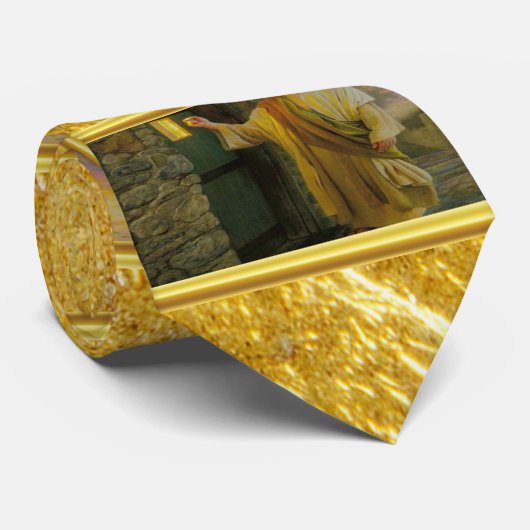 風化した木製のドアをノックするキリスト金ゴールド ネクタイ (ロール)