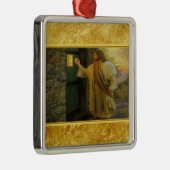 風化した木製のドアをノックするキリスト金ゴールド メタルオーナメント (右)