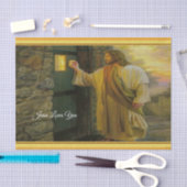 風化した木製のドアをノックするキリスト金ゴールド 薄葉紙 (クラフト)