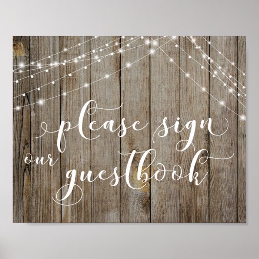風化した木製のライトが私たちのゲストブックのサインに署名 ポスター (正面)