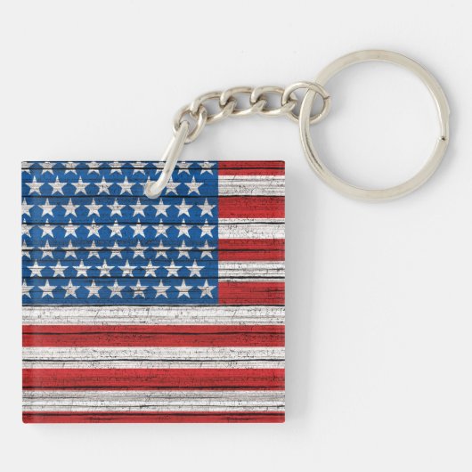 風化した木製の厚板の模様のアメリカ国旗 キーホルダー (裏面)