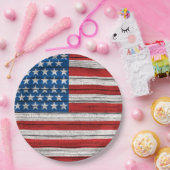 風化した木製の厚板の模様のアメリカ国旗 ペーパープレート (パーティー)