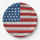 風化した木製の厚板の模様のアメリカ国旗 ペーパープレート (正面)