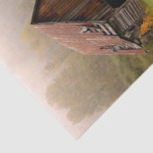 風化した納屋の周りには霧がかった森と花が広がる 薄葉紙 (詳細)