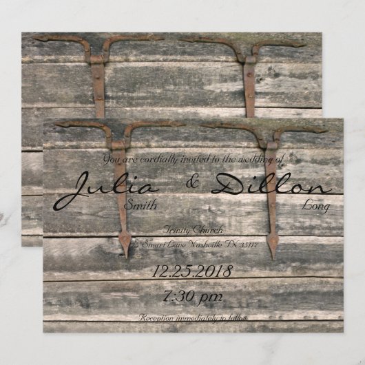 風化した結婚木材 招待状 (正面/裏面)