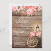 風化した美しい木樽と珊瑚の花 招待状 (正面)