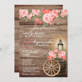 風化した美しい木樽と珊瑚の花 招待状