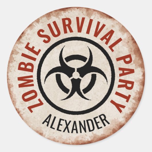 風化した背景を持つゾンビ生存パーティー ラウンドシール (正面)