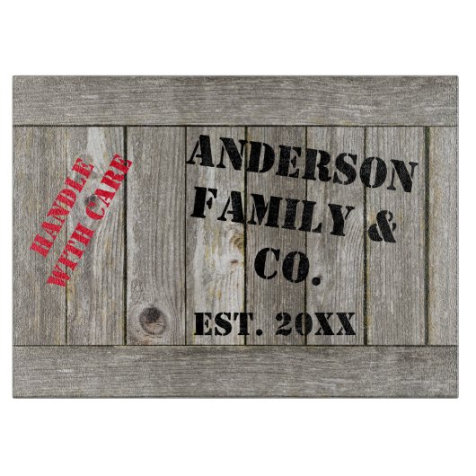 風化した銀の木箱パーソナライズされた カッティングボード (正面)