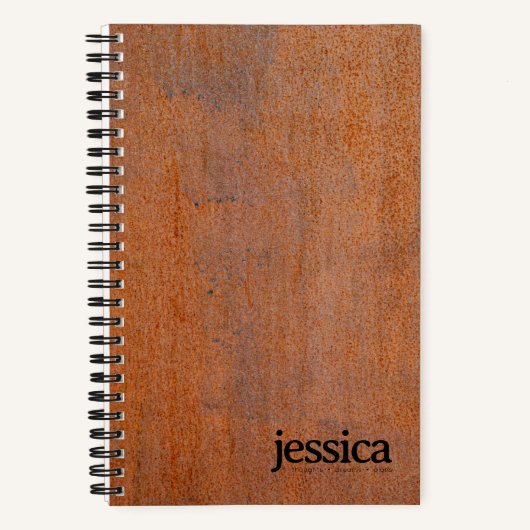 風化した錆びた鋼の丸みを帯びたモダンなタイポグラフィ ノートブック (正面)