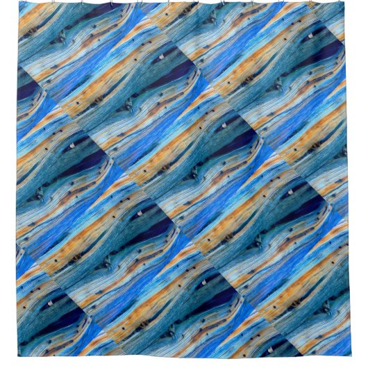 風化した青いボードのパターン シャワーカーテン (正面)