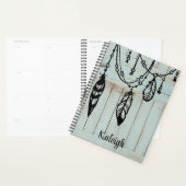 風化した青い納屋の板のビーズと羽毛 プランナー手帳 (ディスプレー)