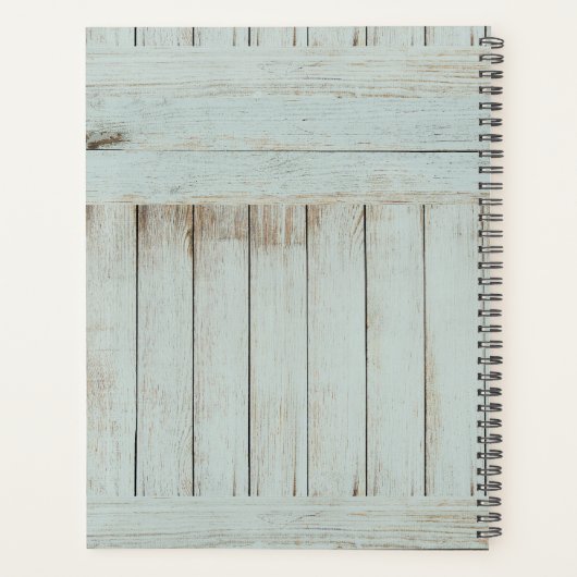 風化した青い納屋の板のビーズと羽毛 プランナー手帳 (裏面)