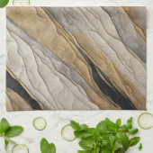 風化した黒と金ゴールド ストライプ キッチンタオル (折り畳み)