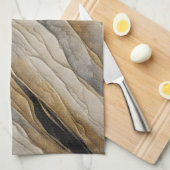 風化した黒と金ゴールド ストライプ キッチンタオル (四つ折り)